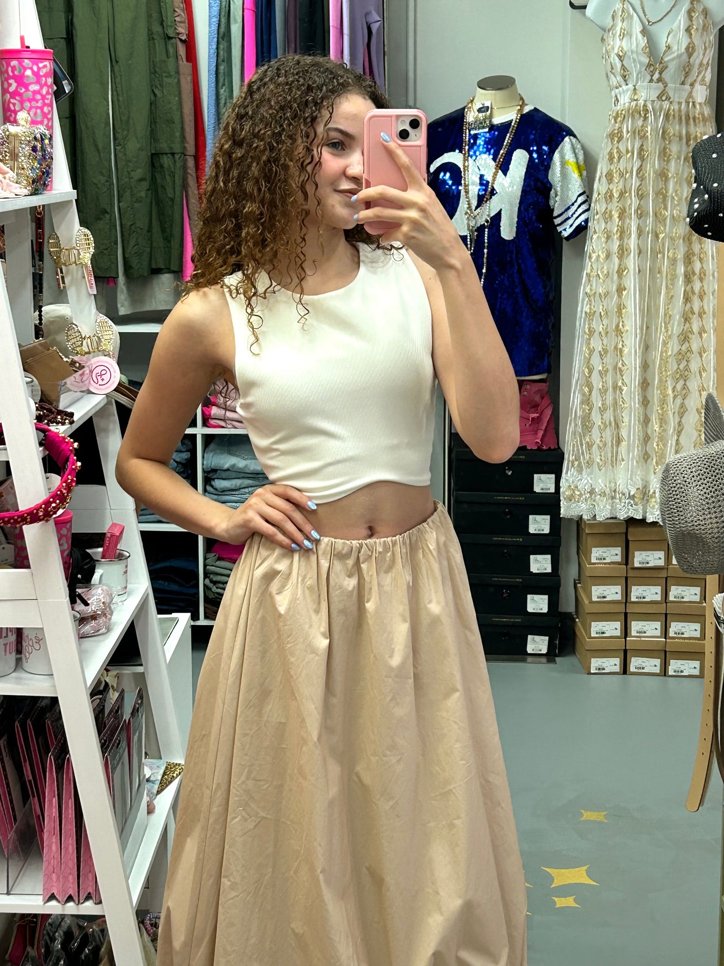 Maxi Bubble Skirt/ Taupe