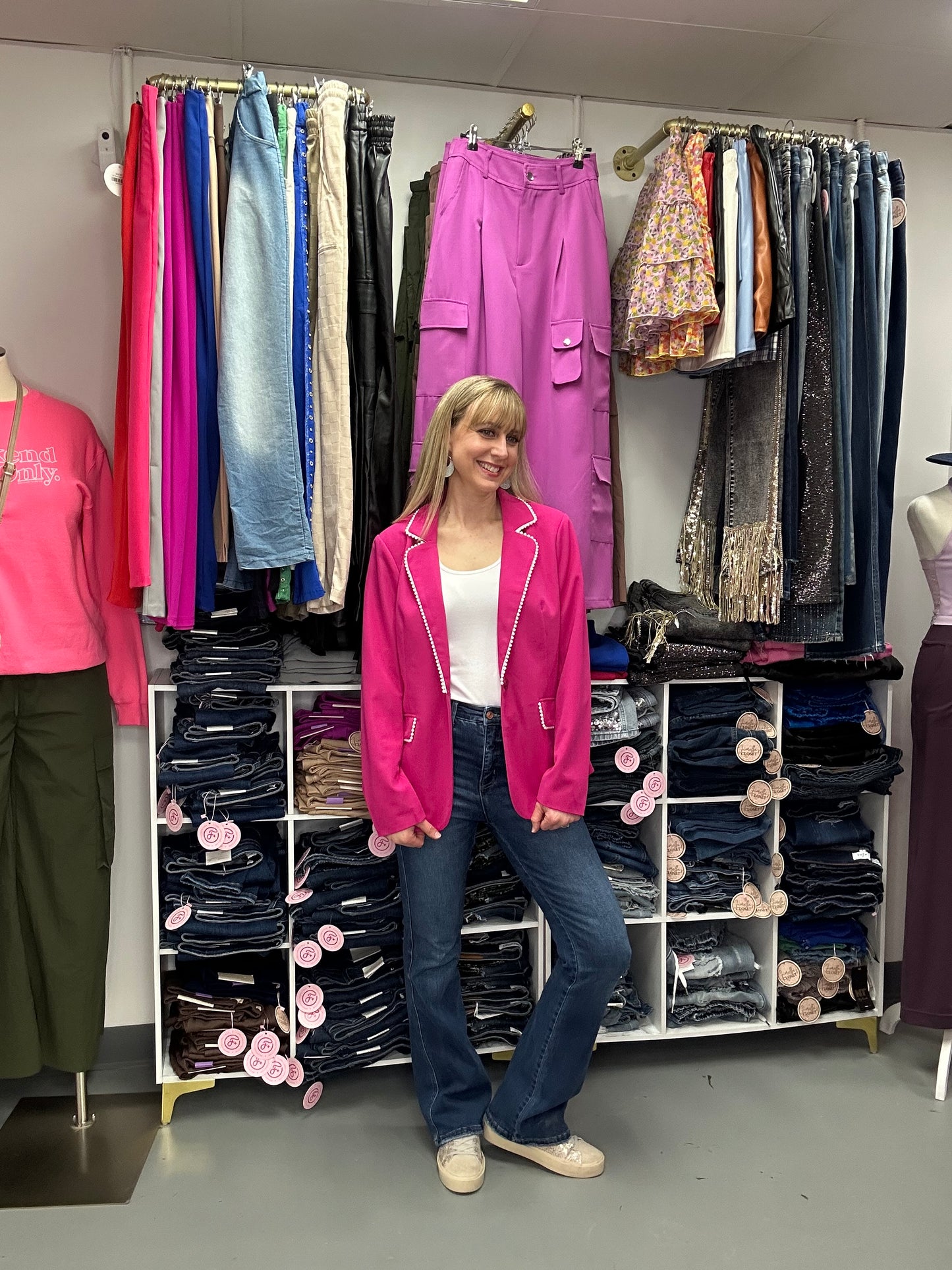 Pink Blazer Pearl Trim