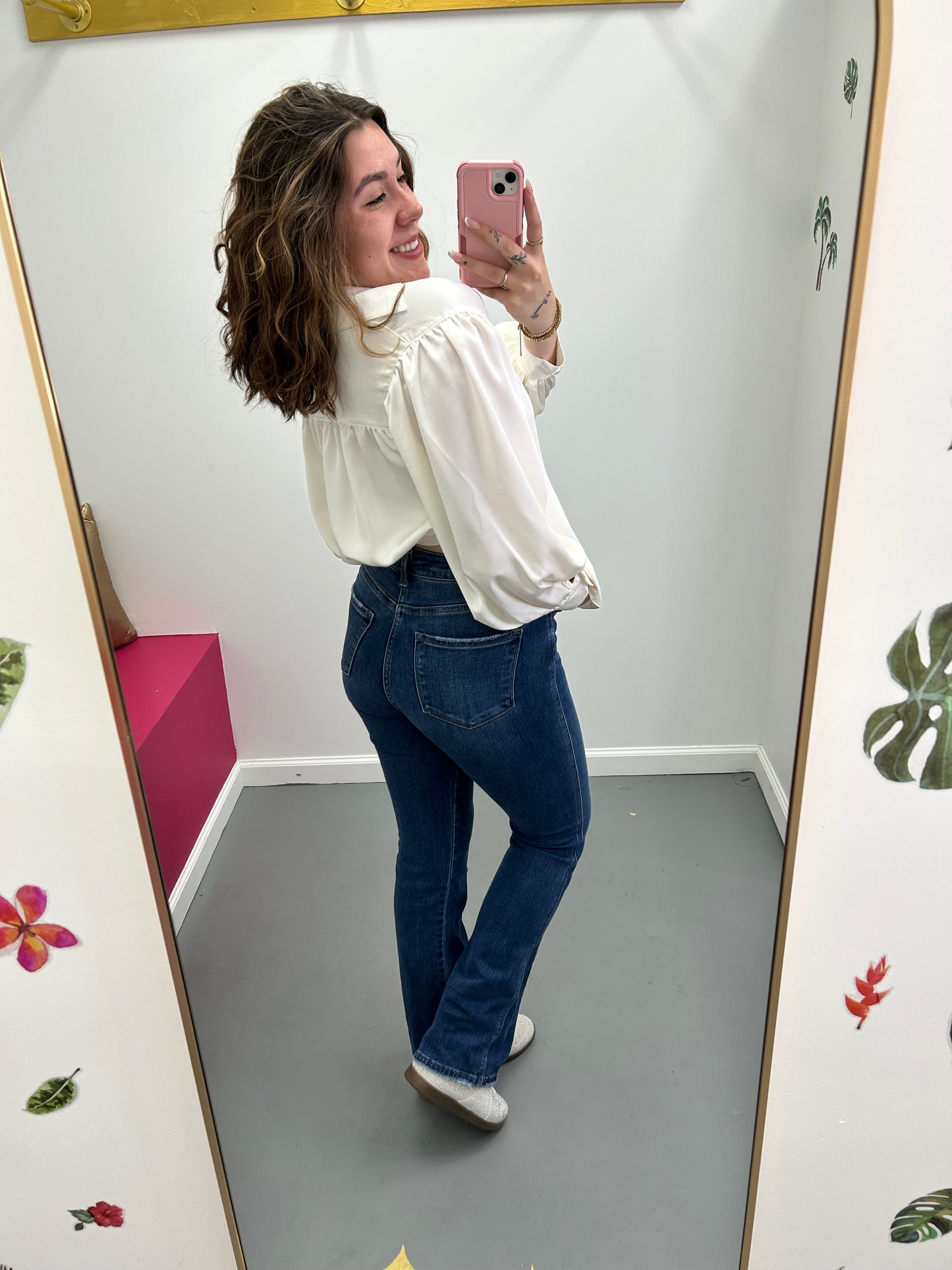 Collared Blouse Front Tie Cream