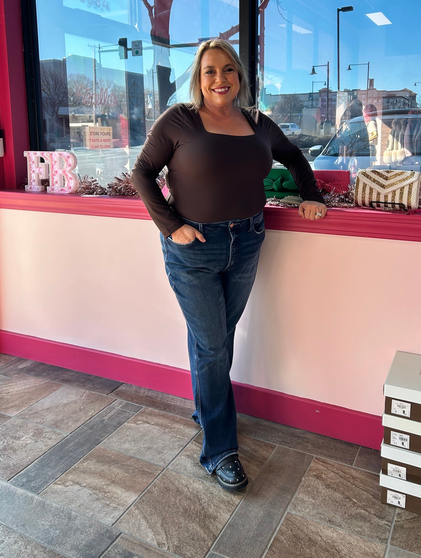 Curvy Square Neck LS Top Ocean