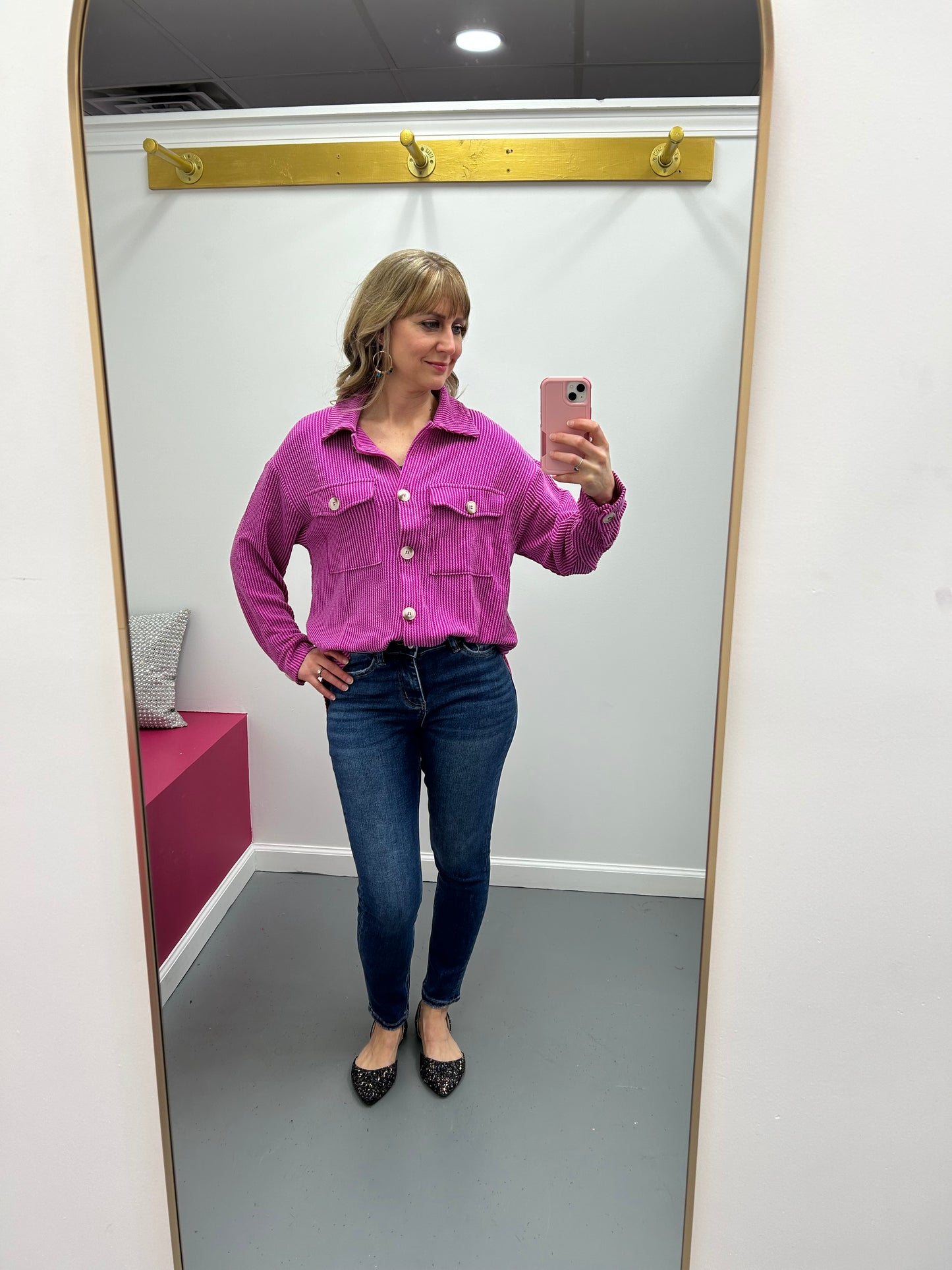 Ribbed Blouse Magenta