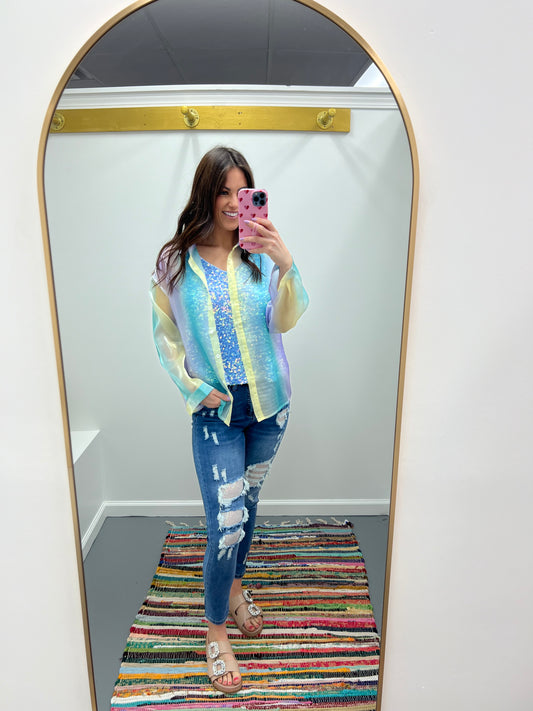 Sheer Gradient Button Up