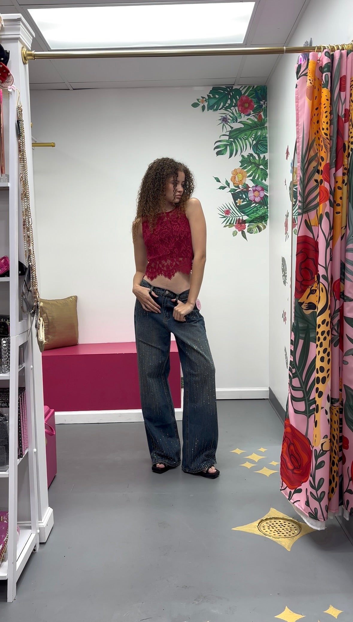 Sheer Lace Crop Top Wine