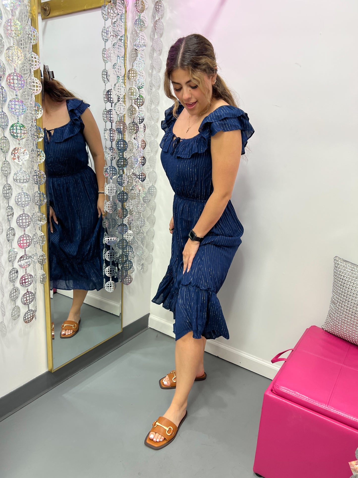 Navy Gold Thread Dress