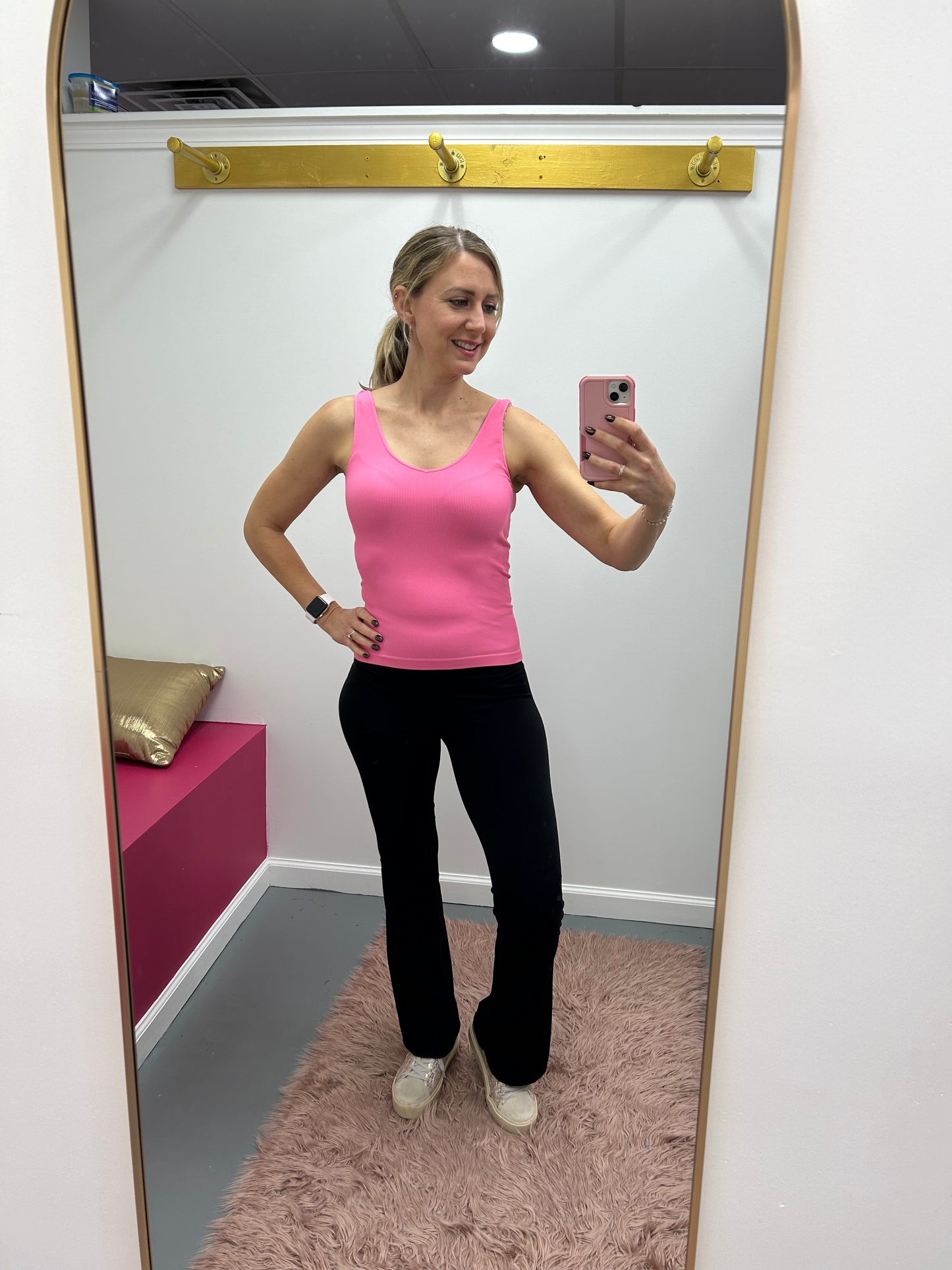 Ribbed Reversible Tank Pink