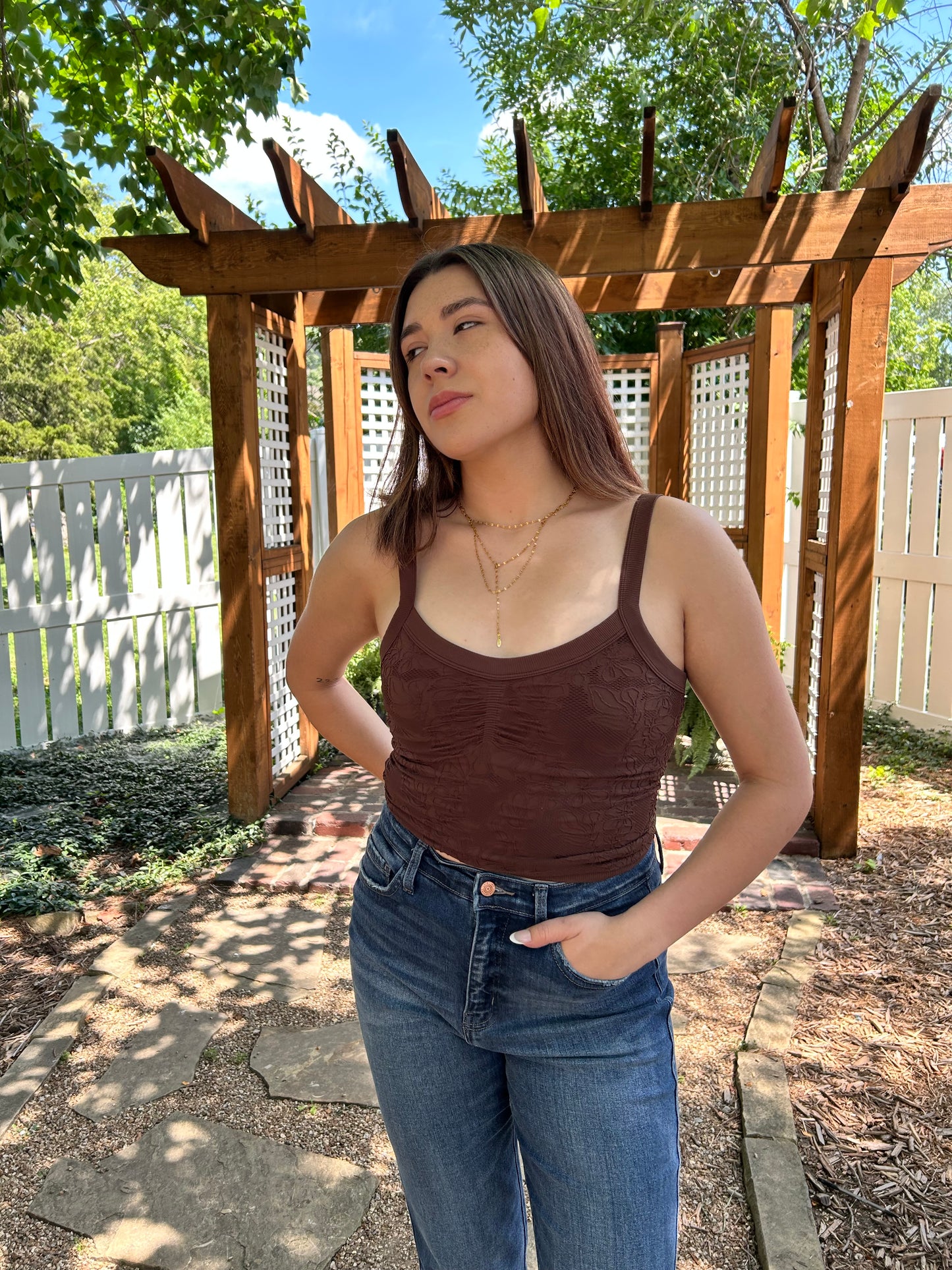 Double Layer Lace Tank Coffee