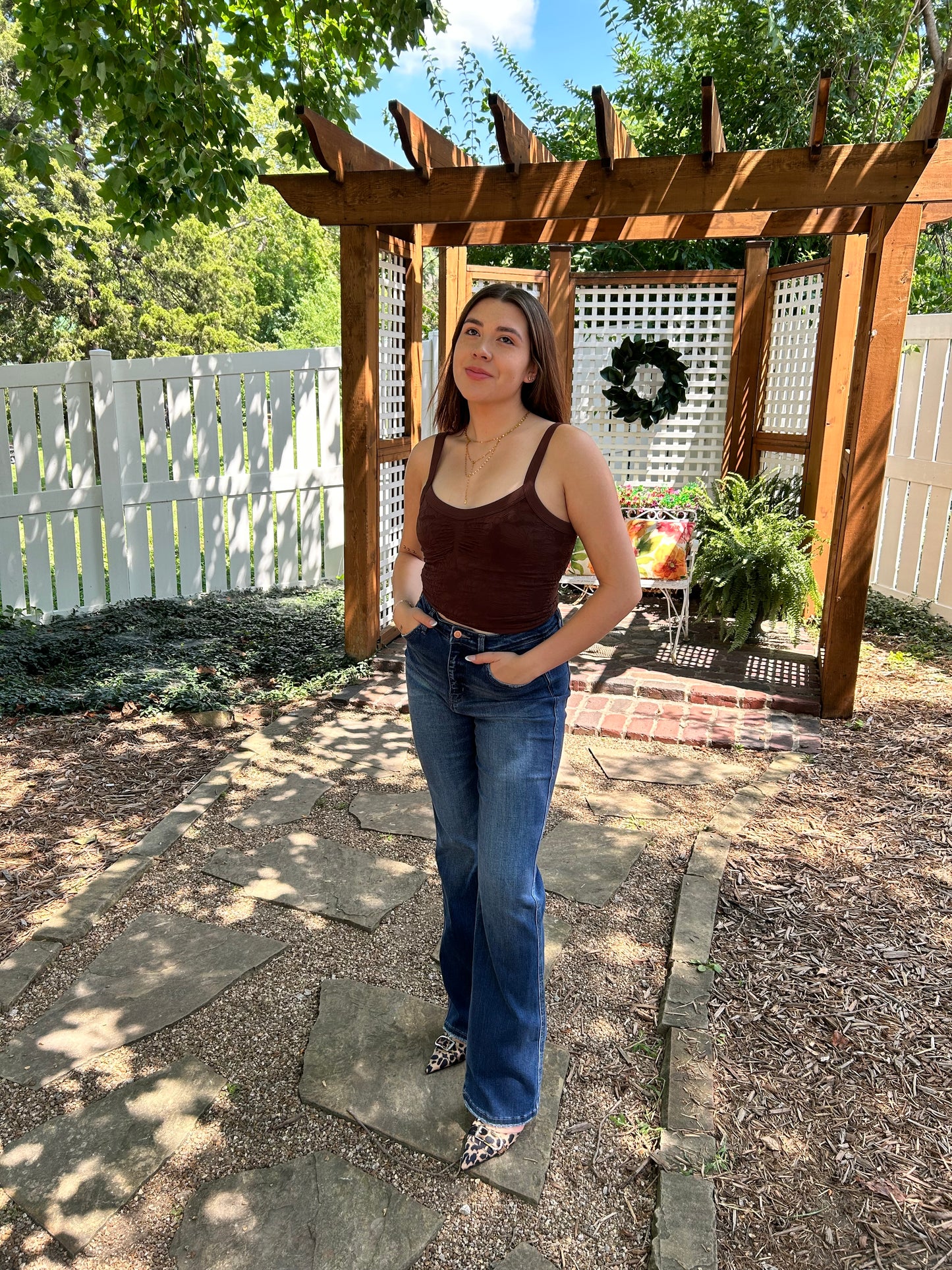 Double Layer Lace Tank Coffee