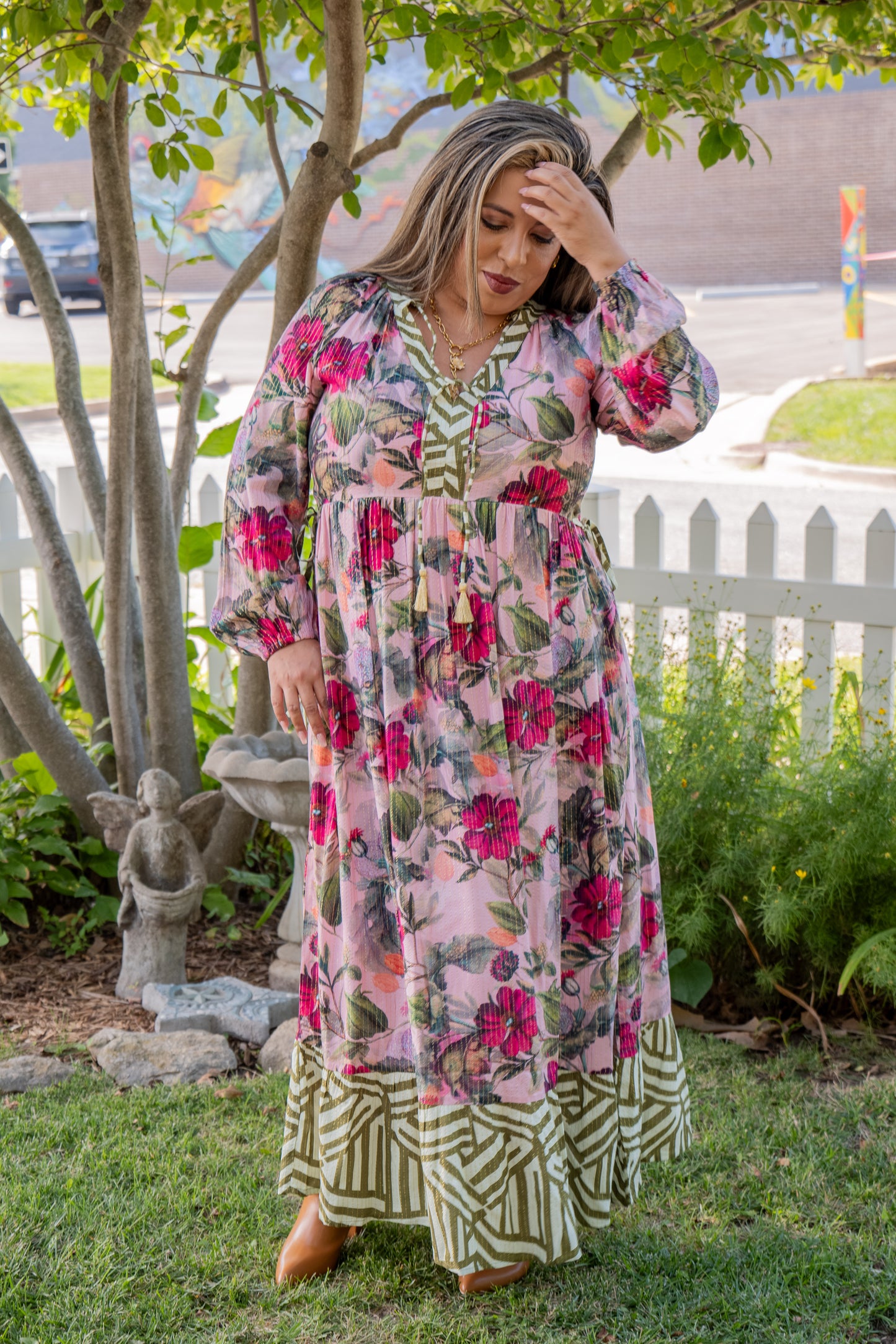 Side Tie Floral Maxi Dress Pink