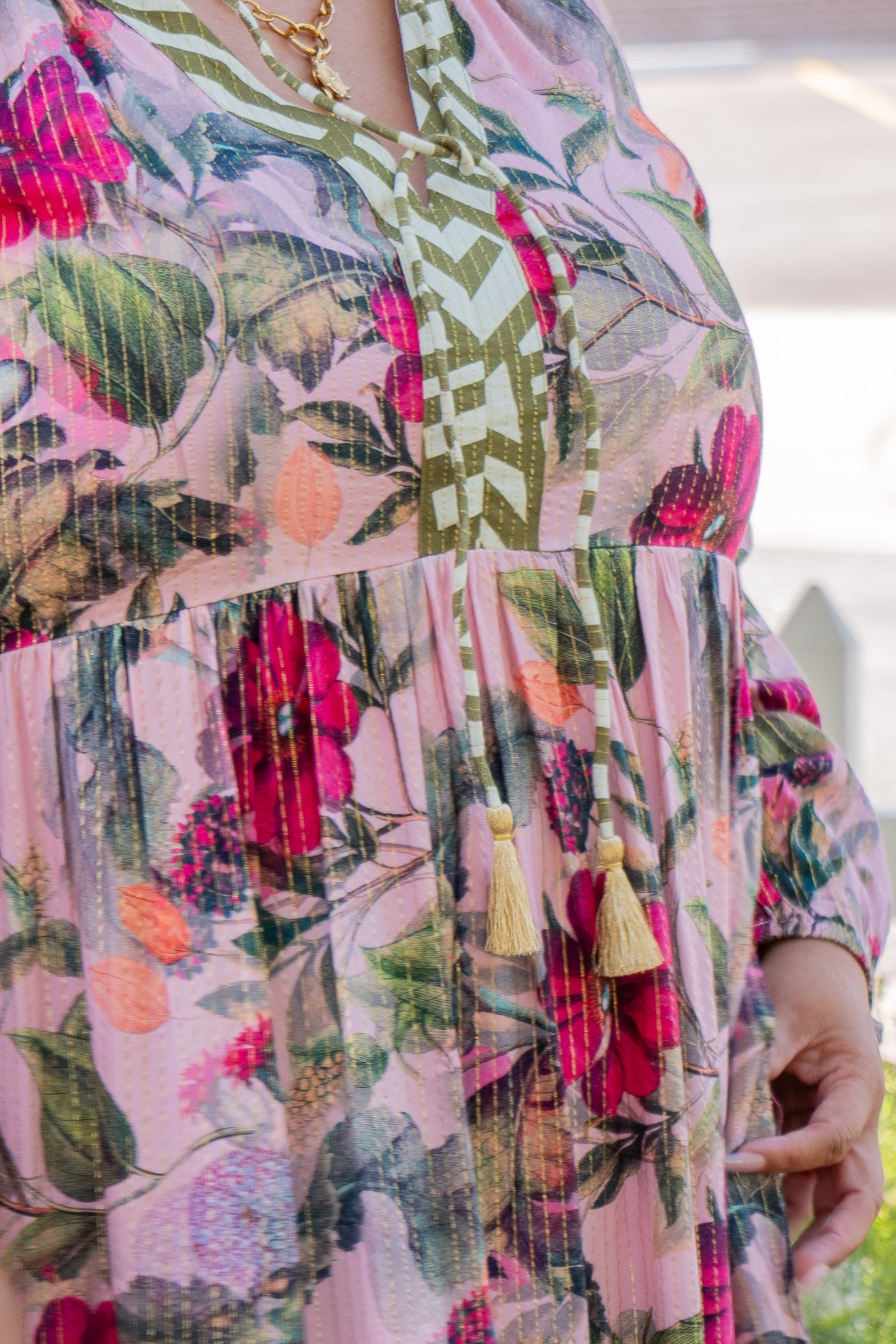 Side Tie Floral Maxi Dress Pink