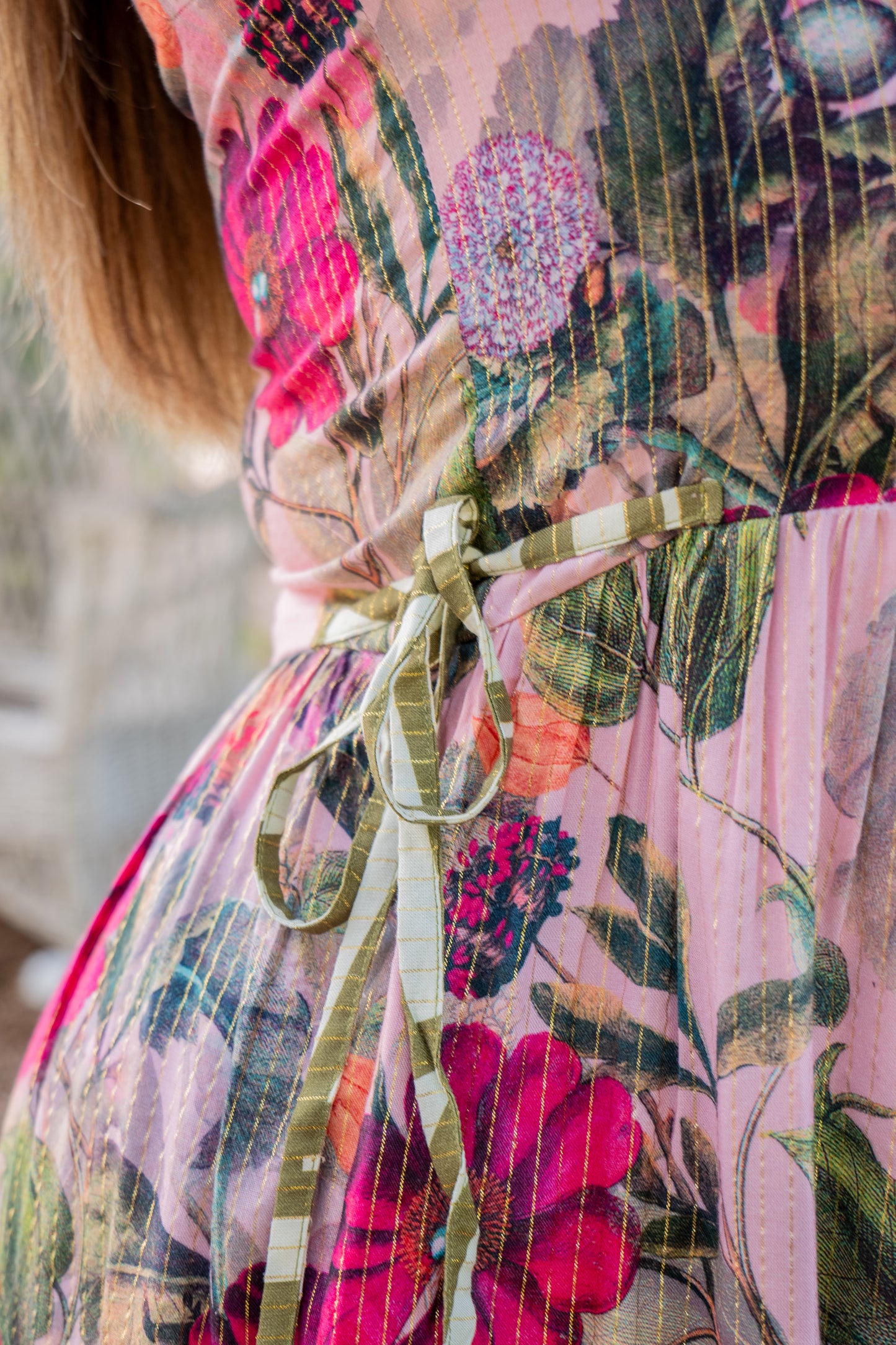 Side Tie Floral Maxi Dress Pink