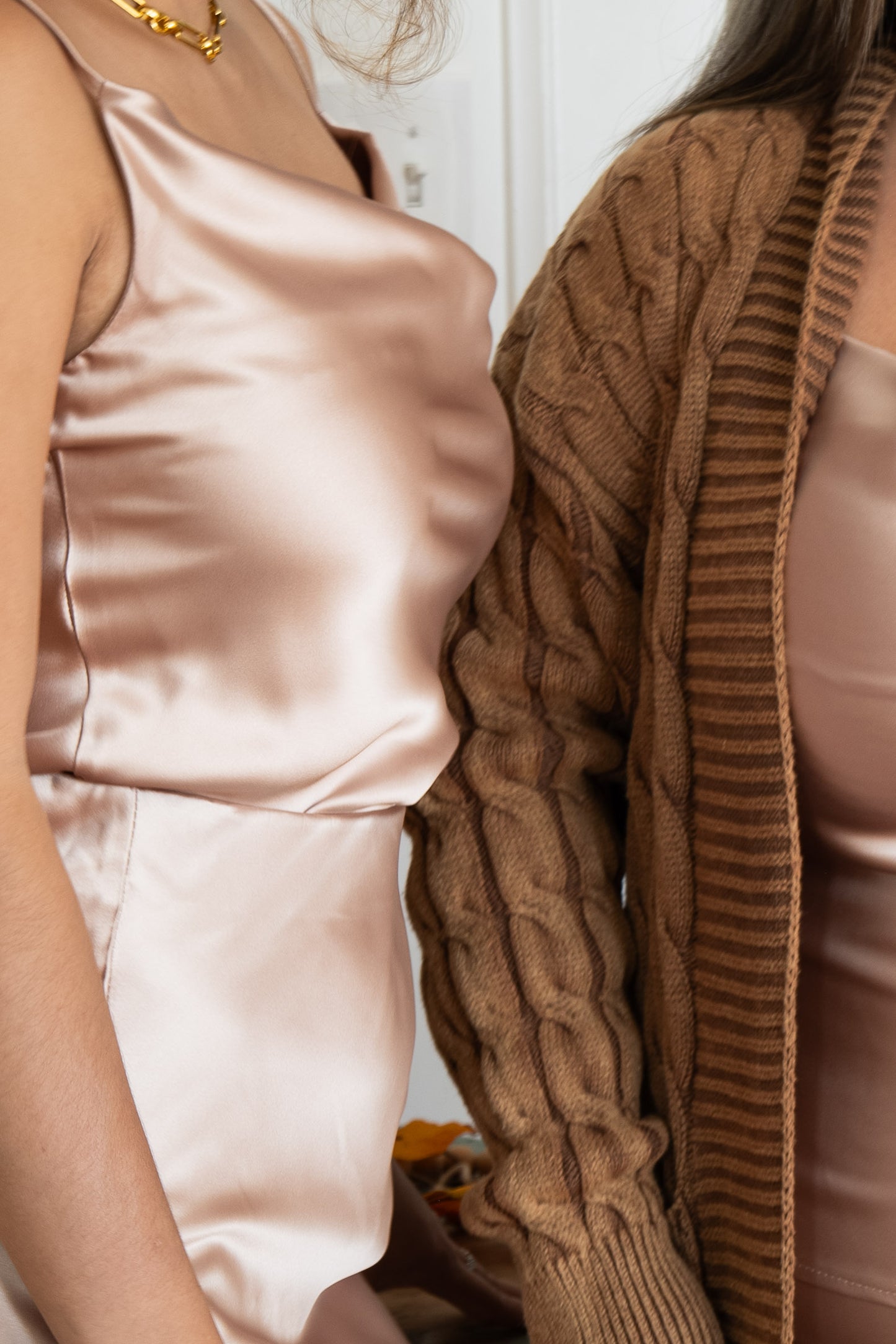 Long Cable Cardigan Brown