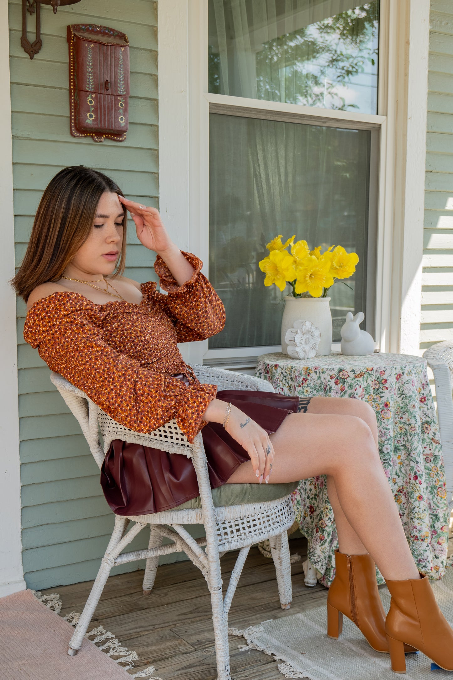 Smocked Rust Floral Top