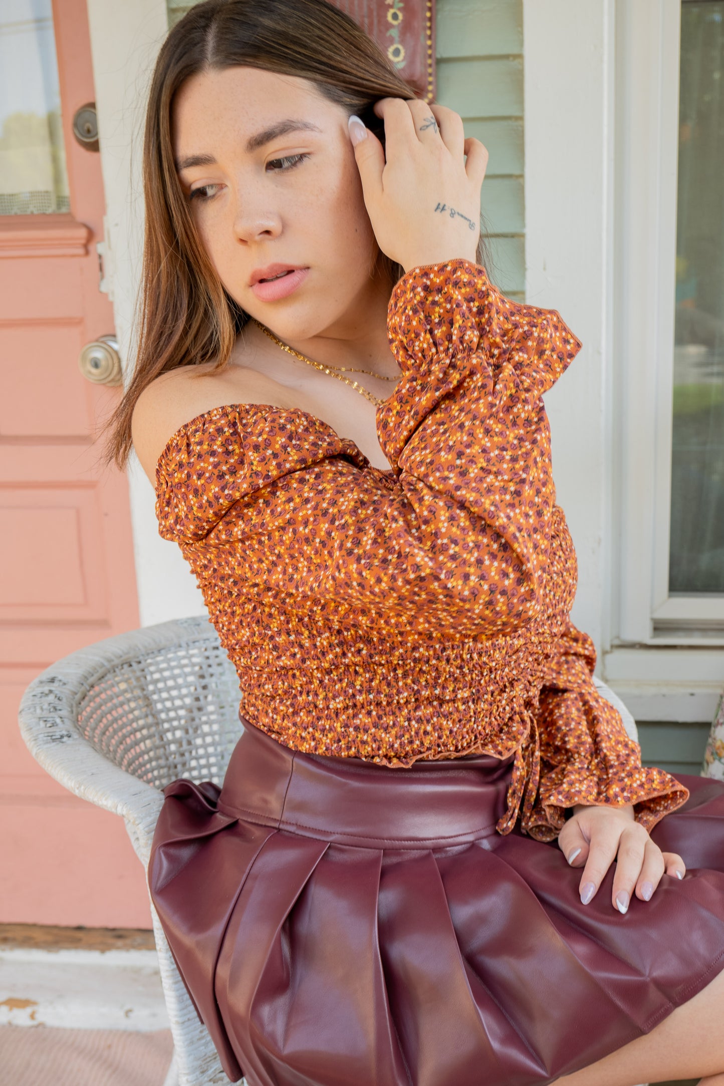 Smocked Rust Floral Top
