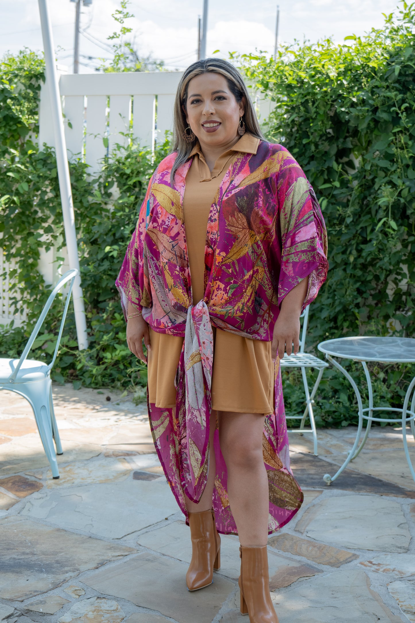 Abstract Long Kimono Magenta