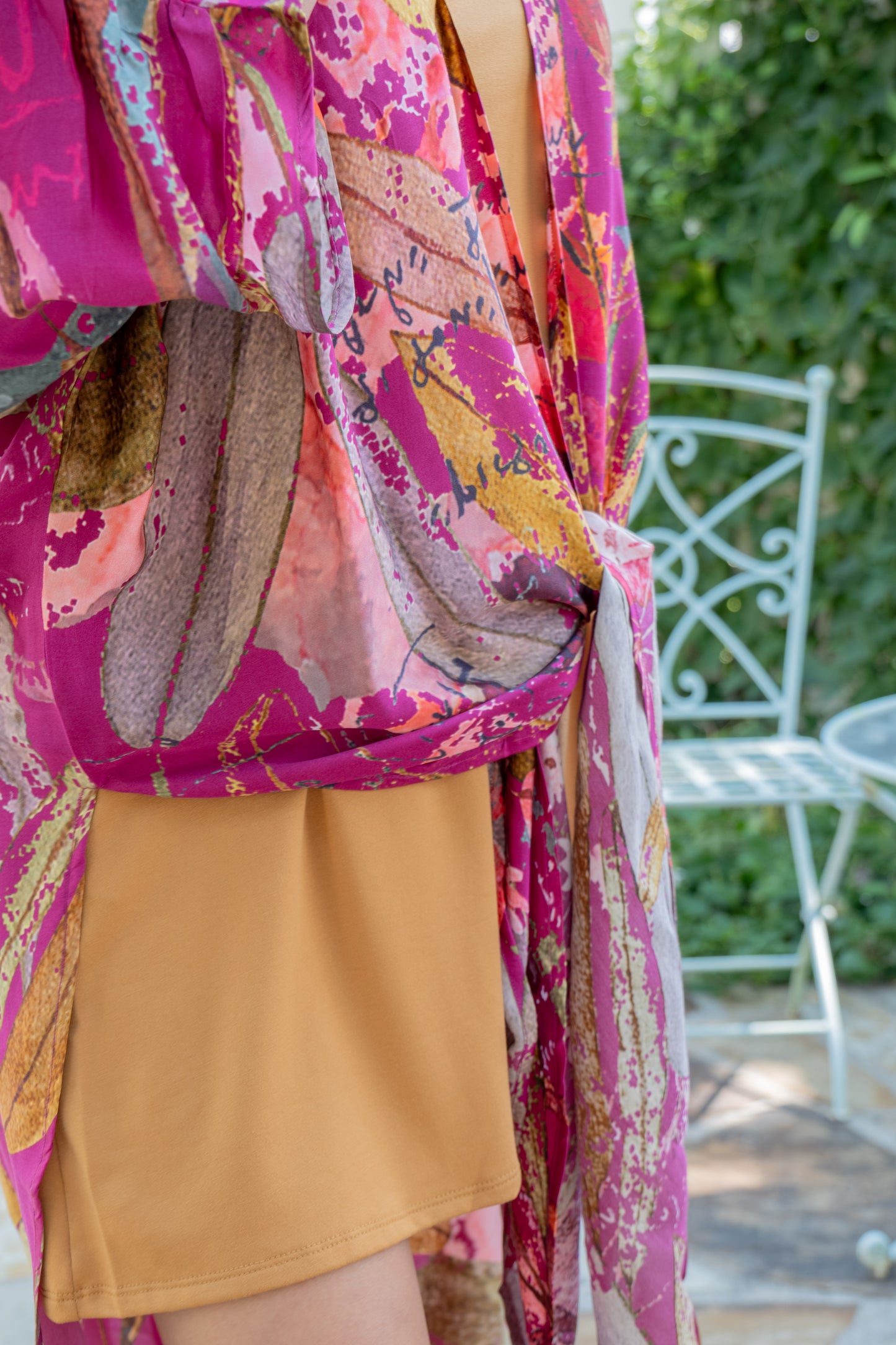 Abstract Long Kimono Magenta