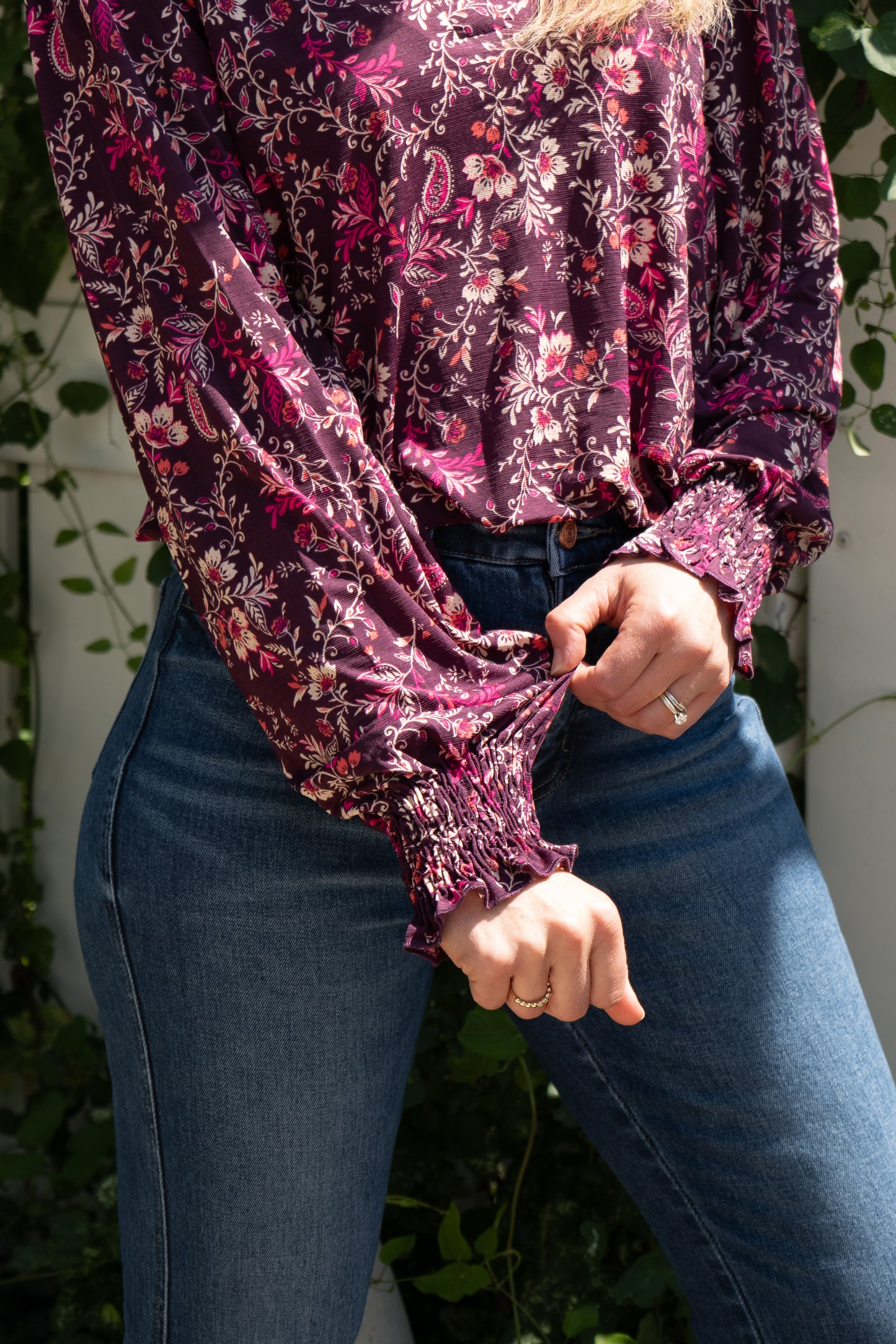 Long Sleeve Floral Tunic Wine