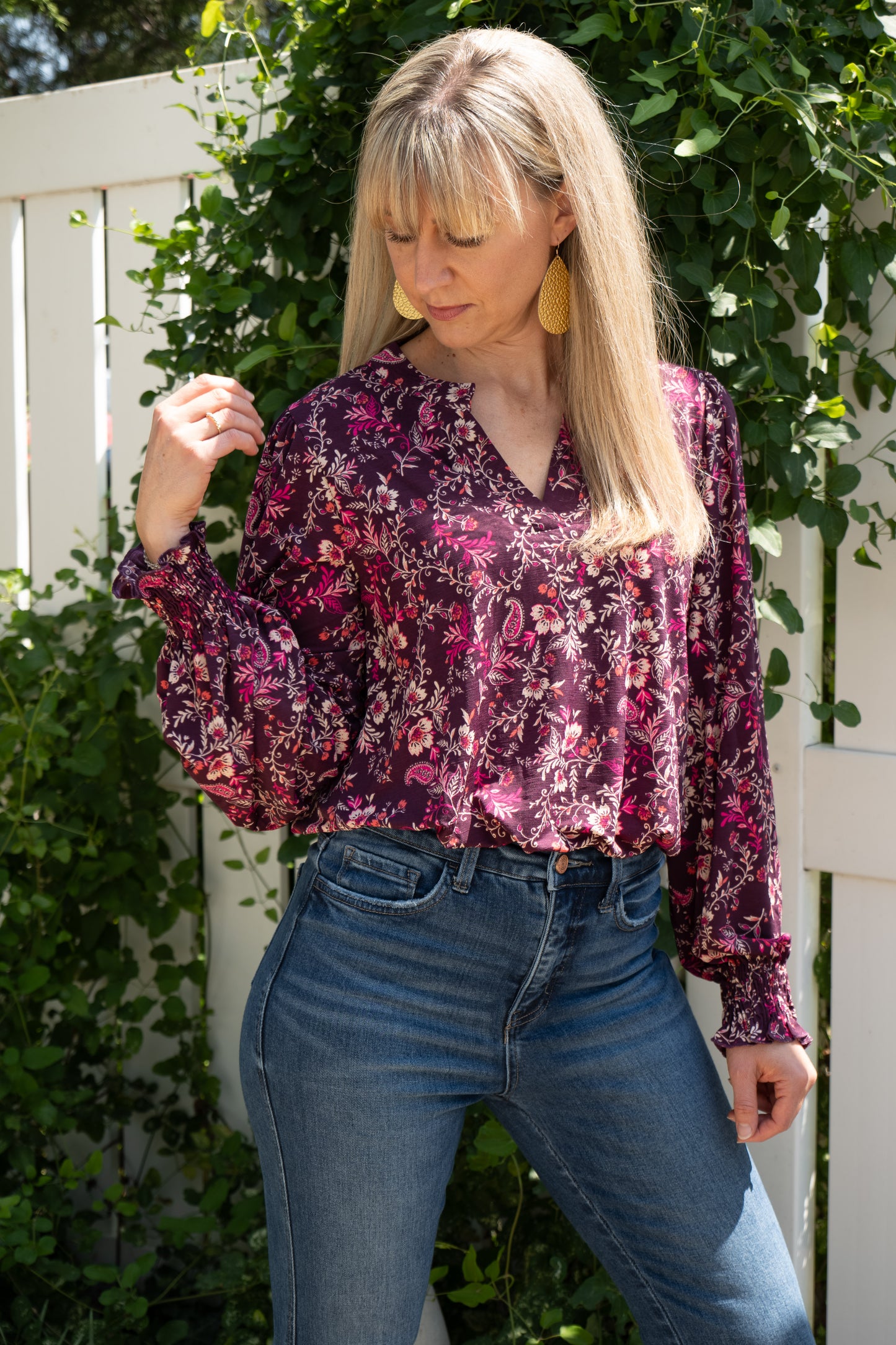 Long Sleeve Floral Tunic Wine