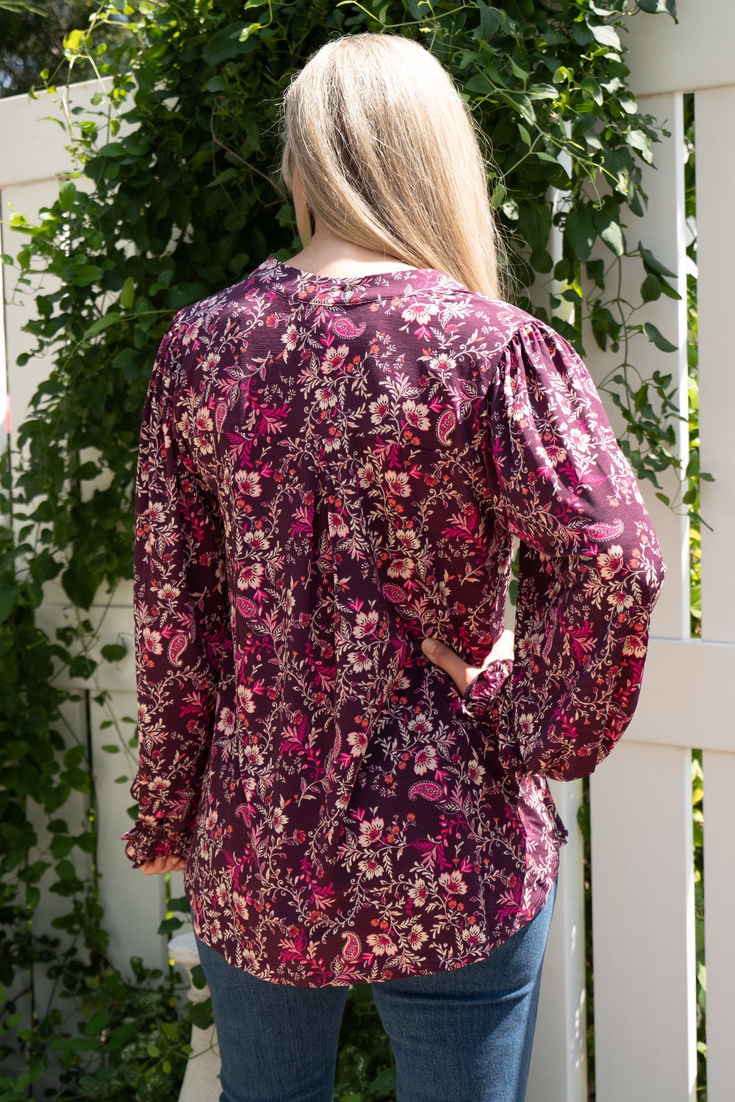 Long Sleeve Floral Tunic Wine