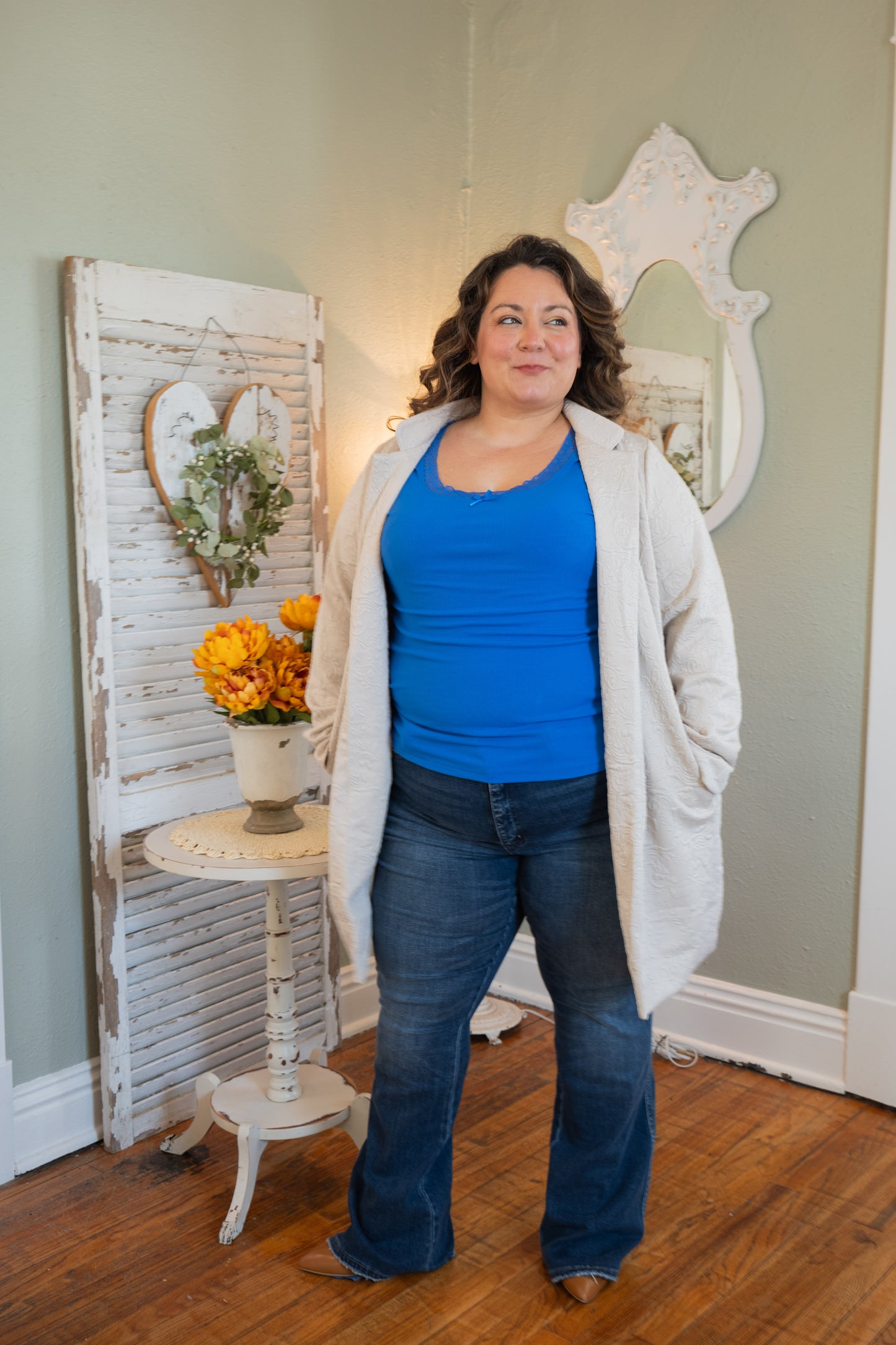 Textured Coat w Pockets Oatmeal