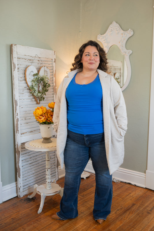 Textured Coat w Pockets Oatmeal