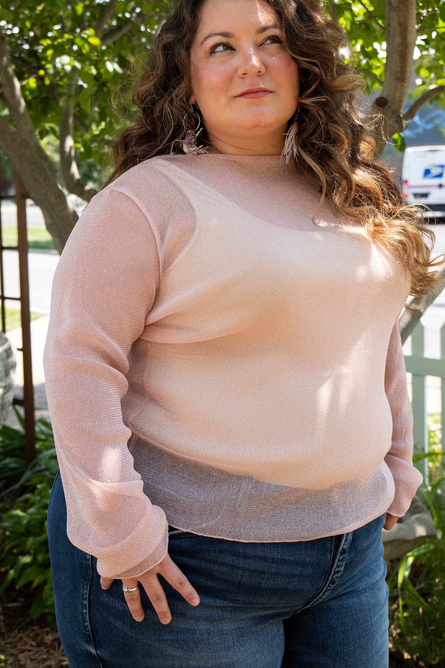 Long Sleeve Mesh Top Pink Sparkle