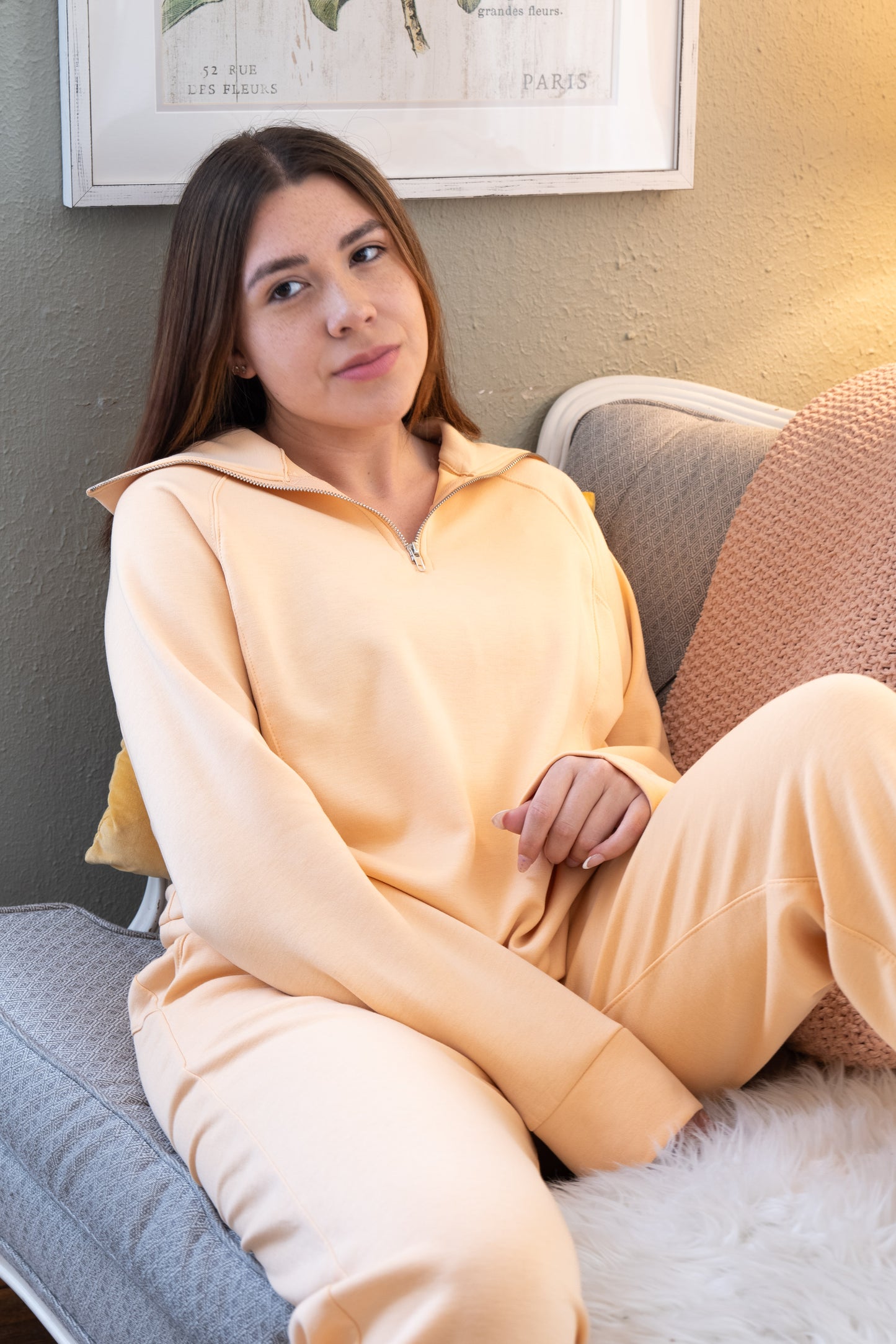 Cozy Quarter Zip Sweatshirt Apricot