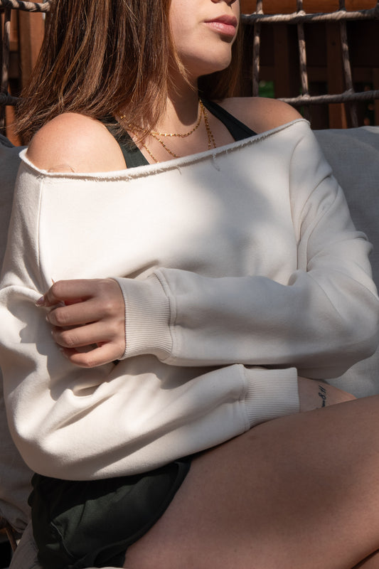 Off The Shoulder Sweatshirt Cream
