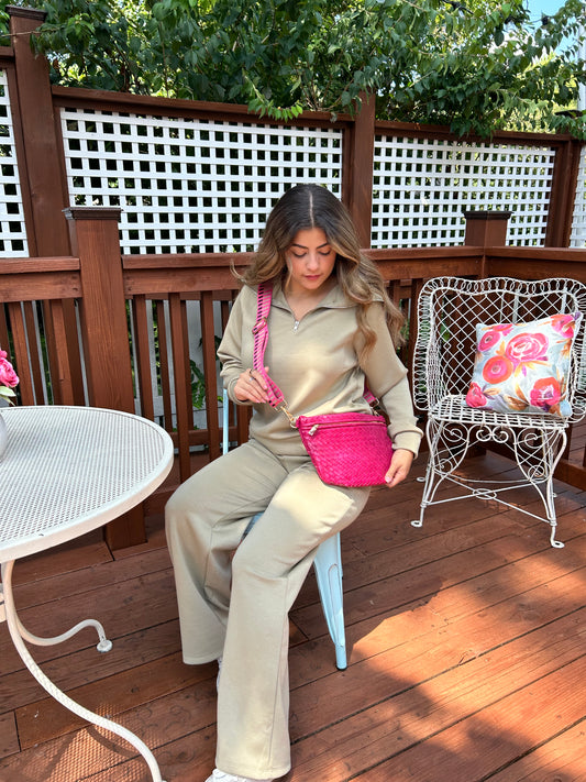 Woven Bum Bag Black Fuchsia