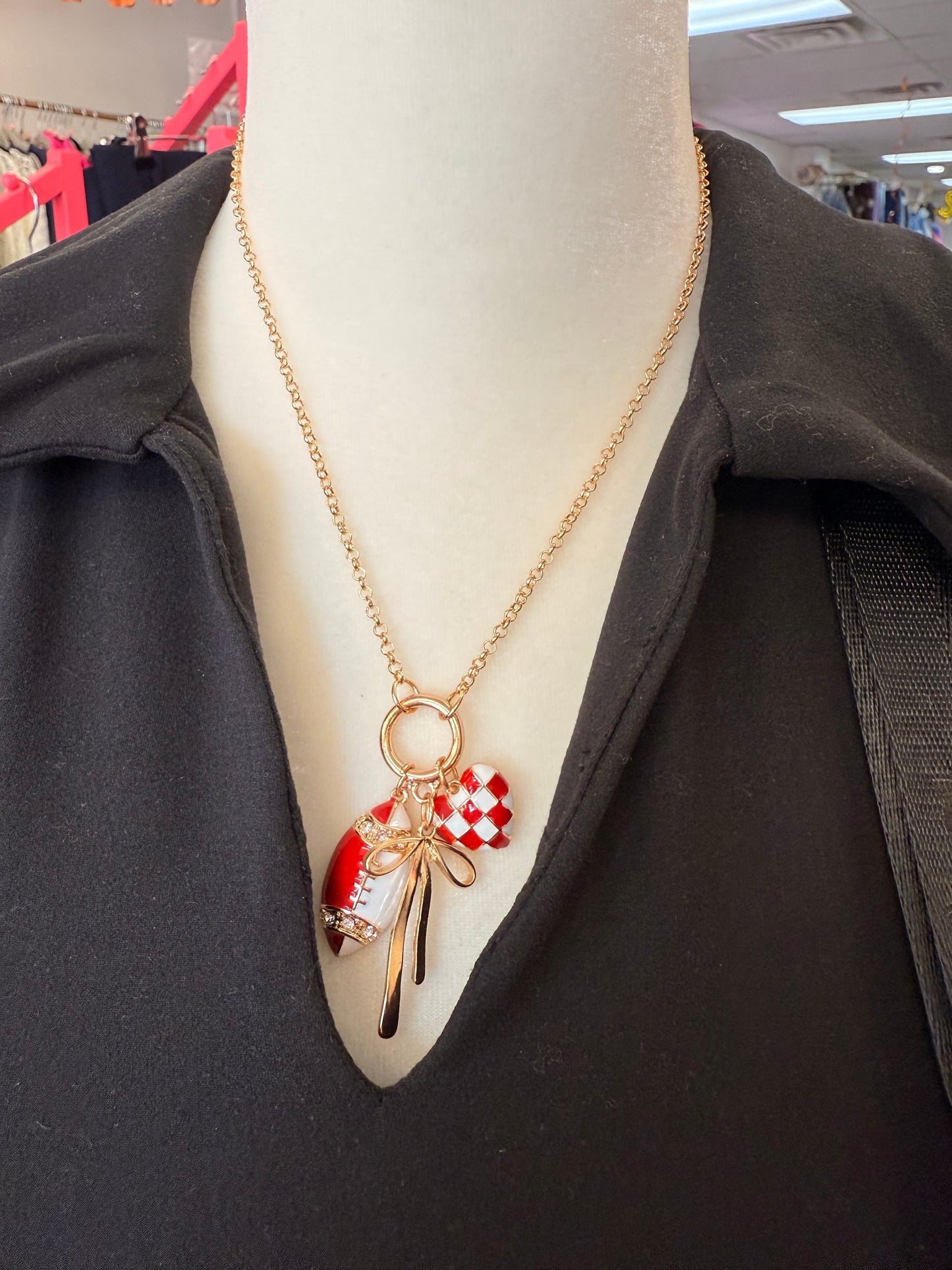 Football Heart Bow Necklace