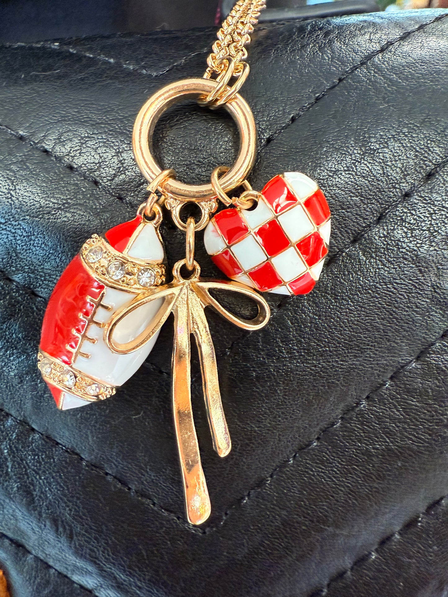 Football Heart Bow Necklace