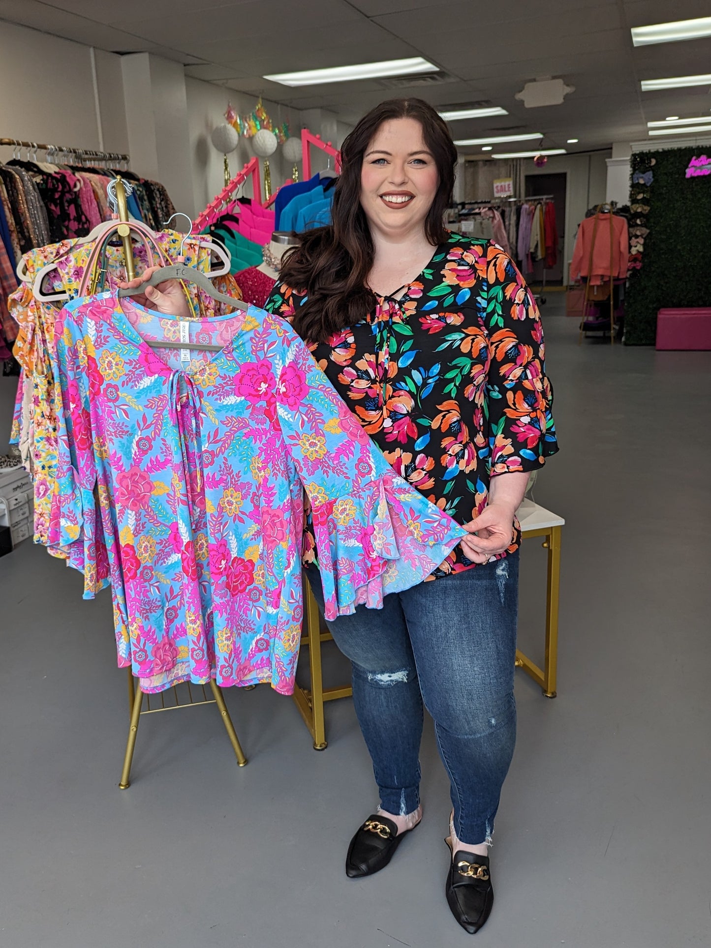 Bell Slv Top Ocean Floral (S-3X)