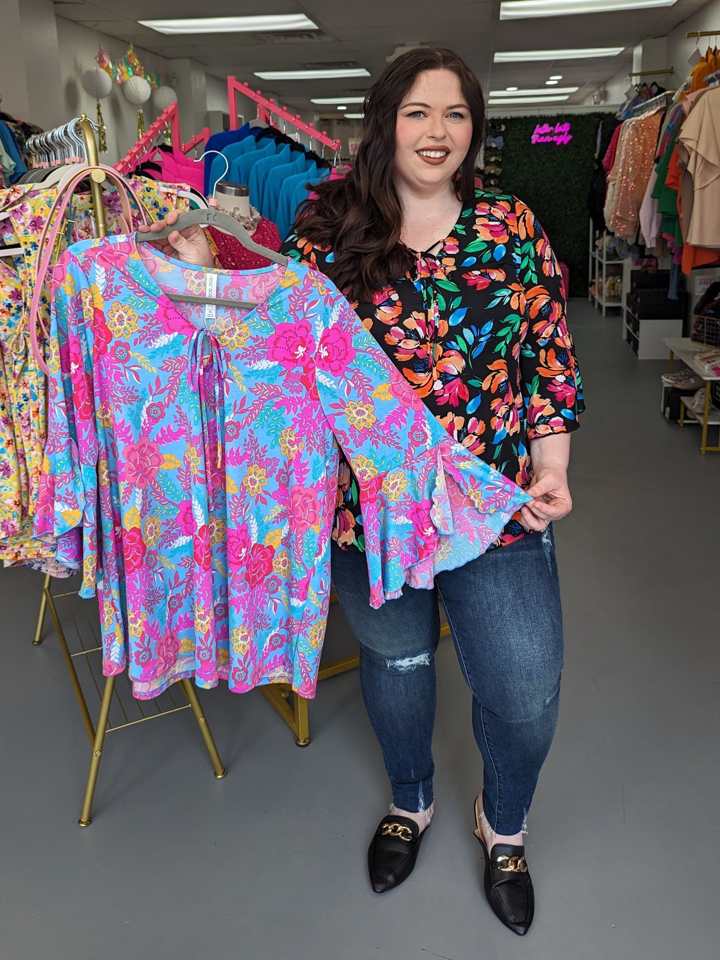 Bell Slv Top Ocean Floral (S-3X)