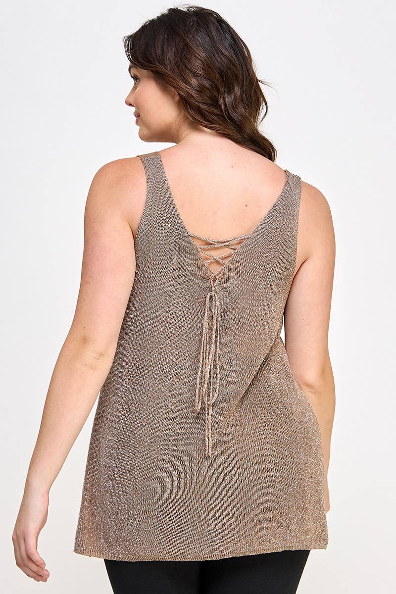 Curvy Sparkle Knit Tank Taupe