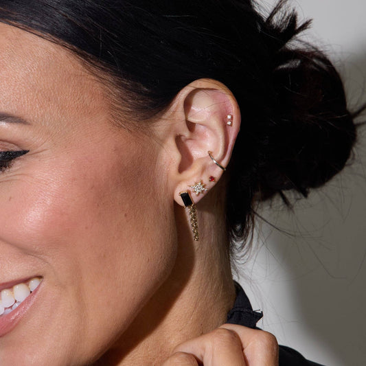 Black Baguette Chain Drop Studs