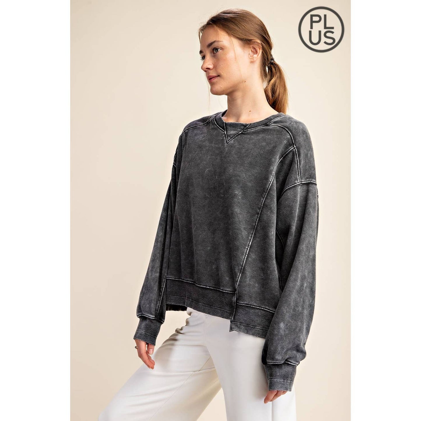 Curvy Mineral Wash Crewneck Charcoal
