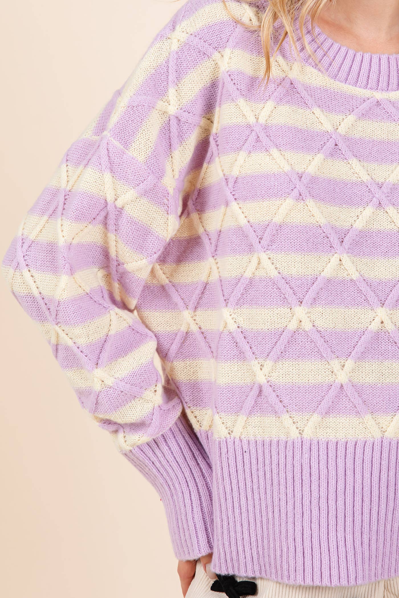 Stripe Argyle Sweater Lavender