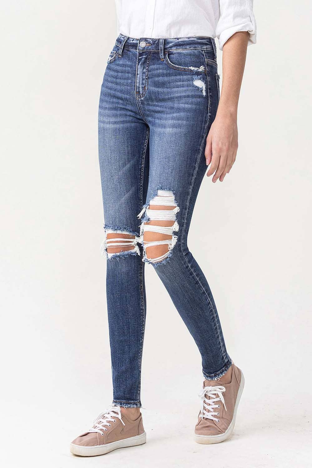 Hi Rise Distressed Skinny Jeans