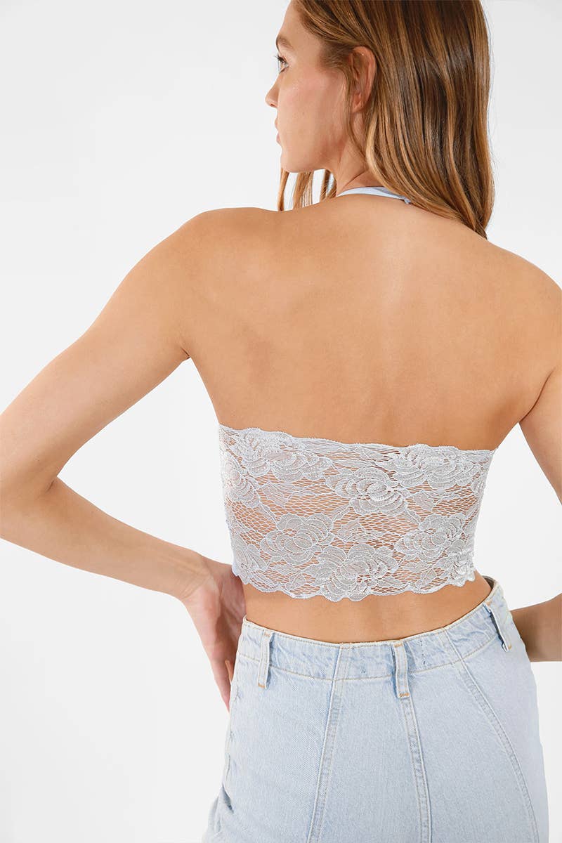 Lace Back Halter Crop Sage