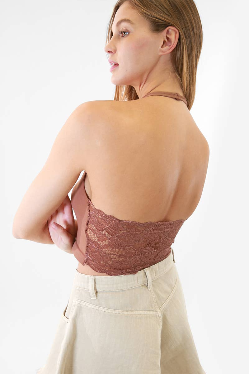 Lace Back Halter Crop Sage
