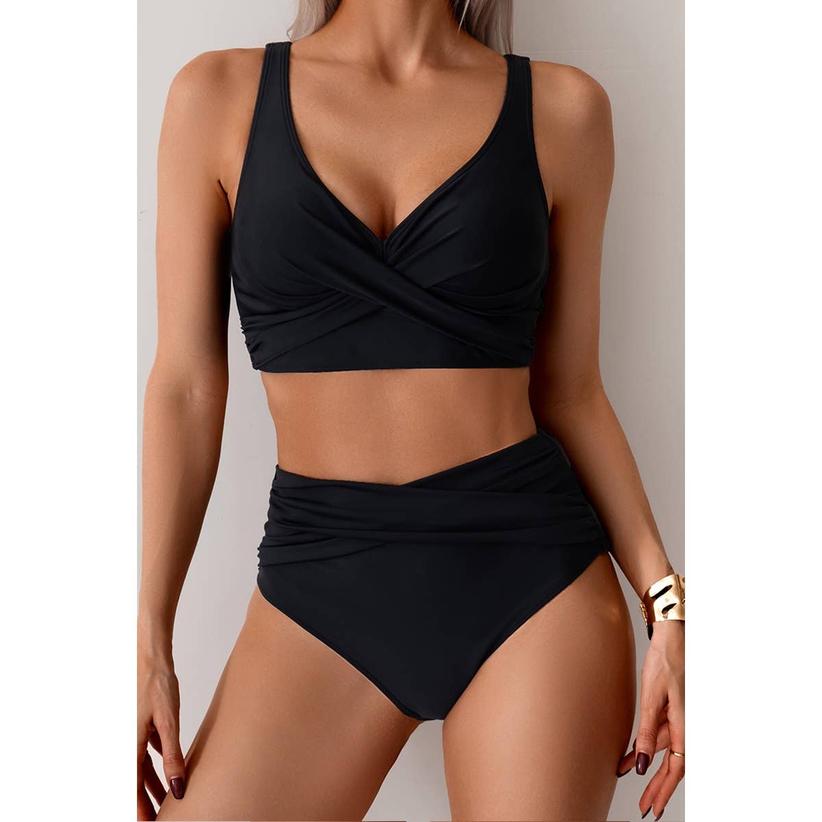 High Waist Cross Swimsuit Black