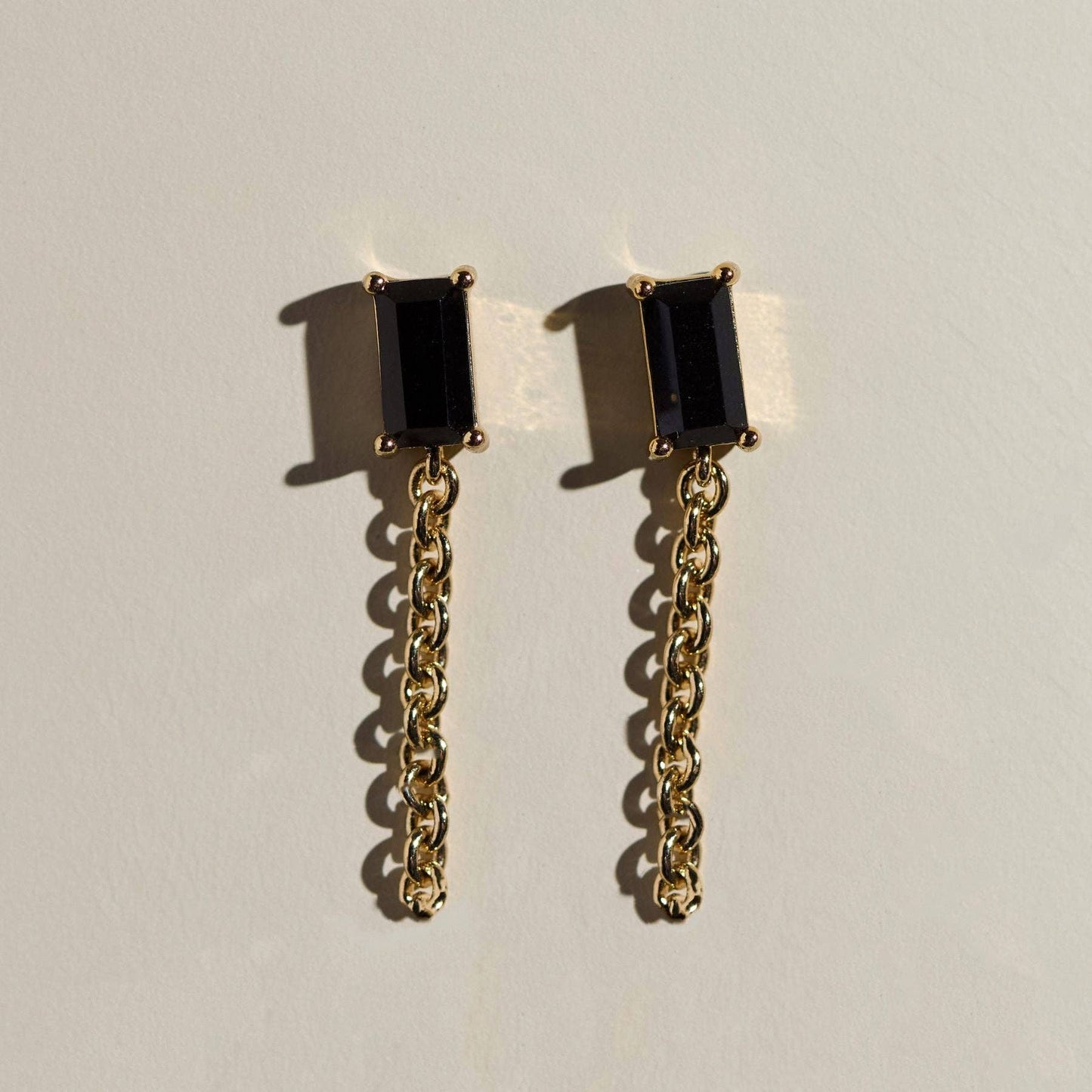 Black Baguette Chain Drop Studs