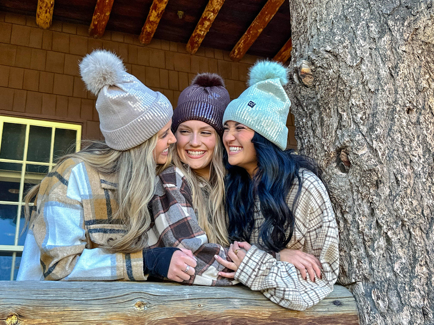 Allover Sequin Pom Beanie