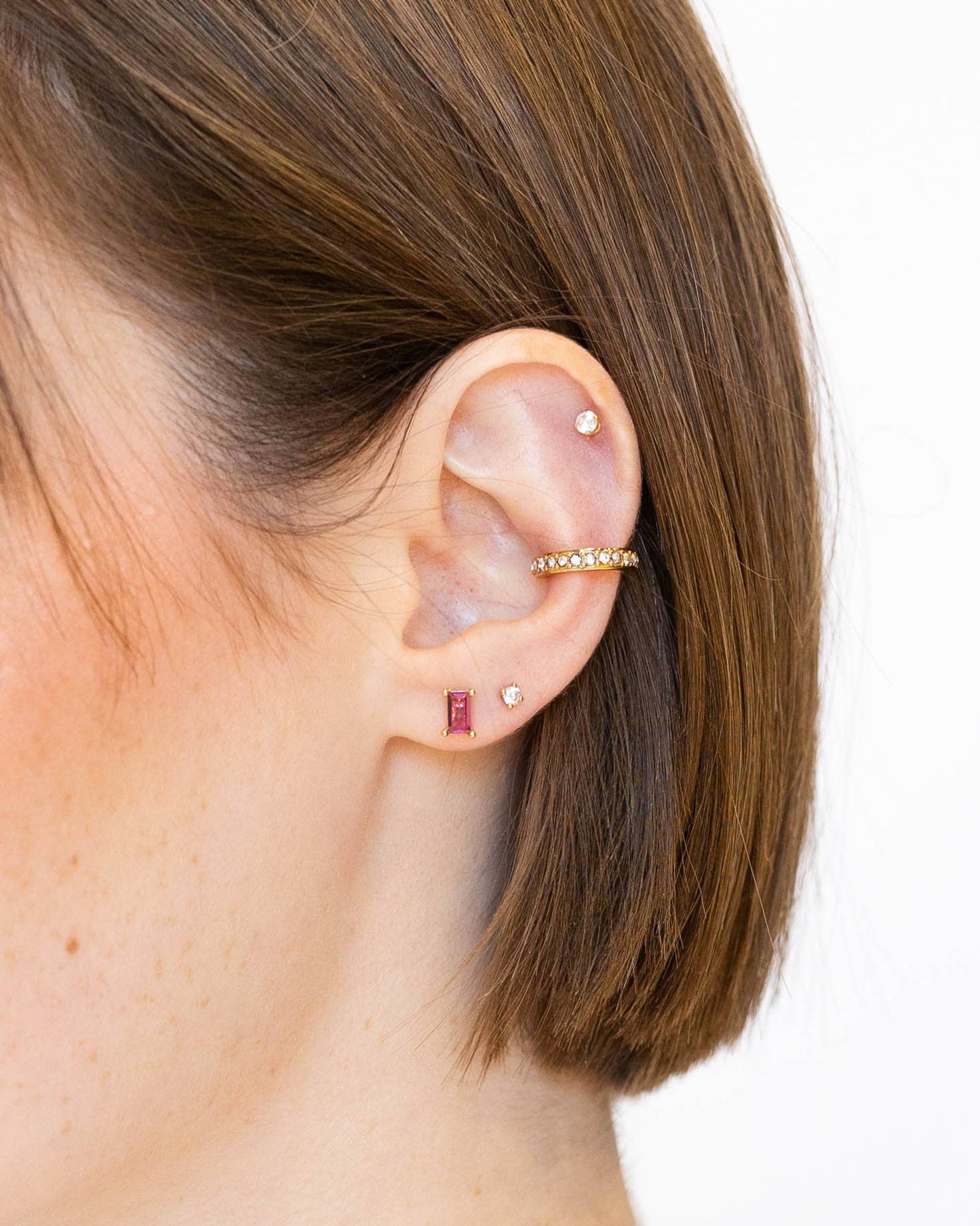 Fuchsia Crystal Baguette Studs