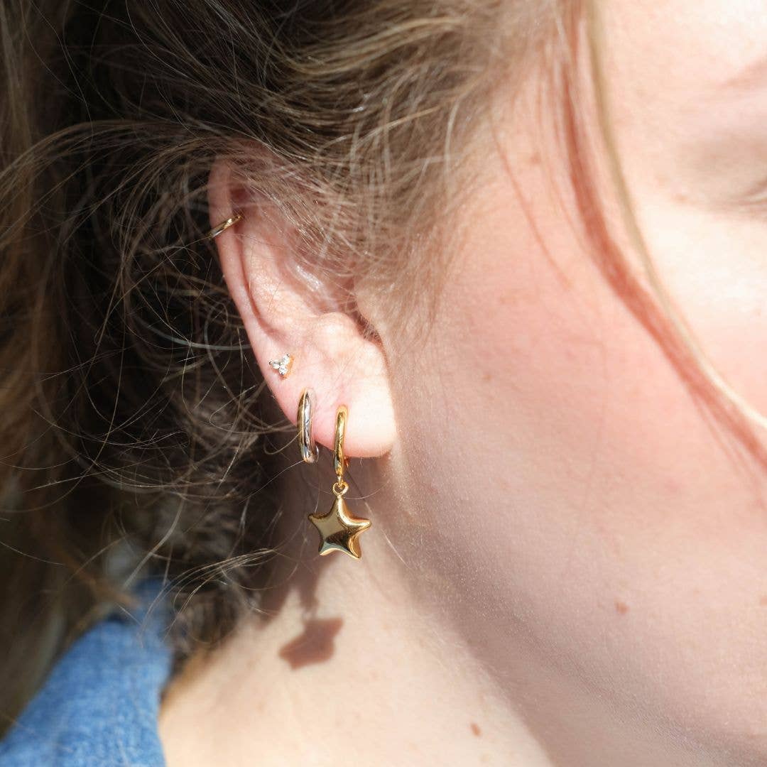 Gold Waterproof Puffy Star Huggie Earrings