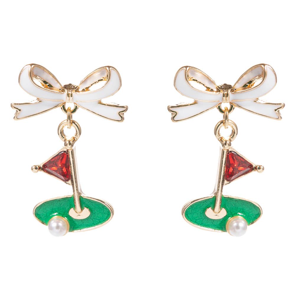 Bow Golf Ball Hole Flag Earrings