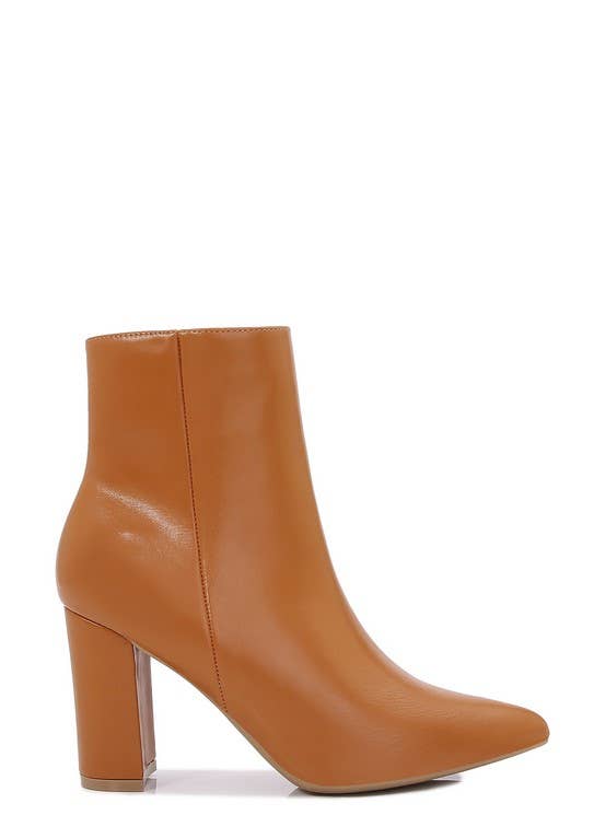 Camel Block Heel Bootie