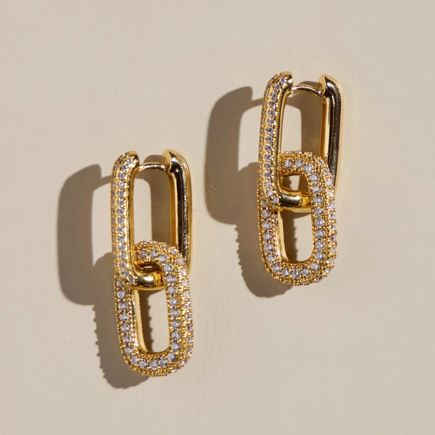 Pave Double Link Hoops Gold
