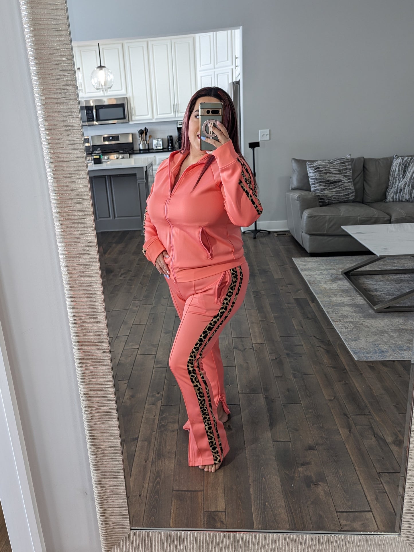 Jacket Jogger Leopard Trim Set