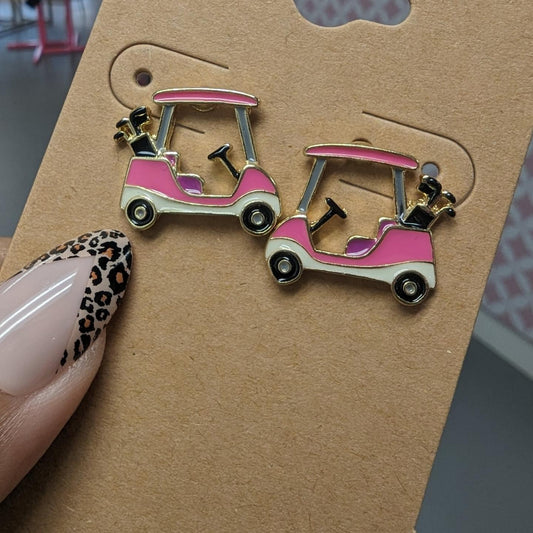 Golf Cart Earrings Pink