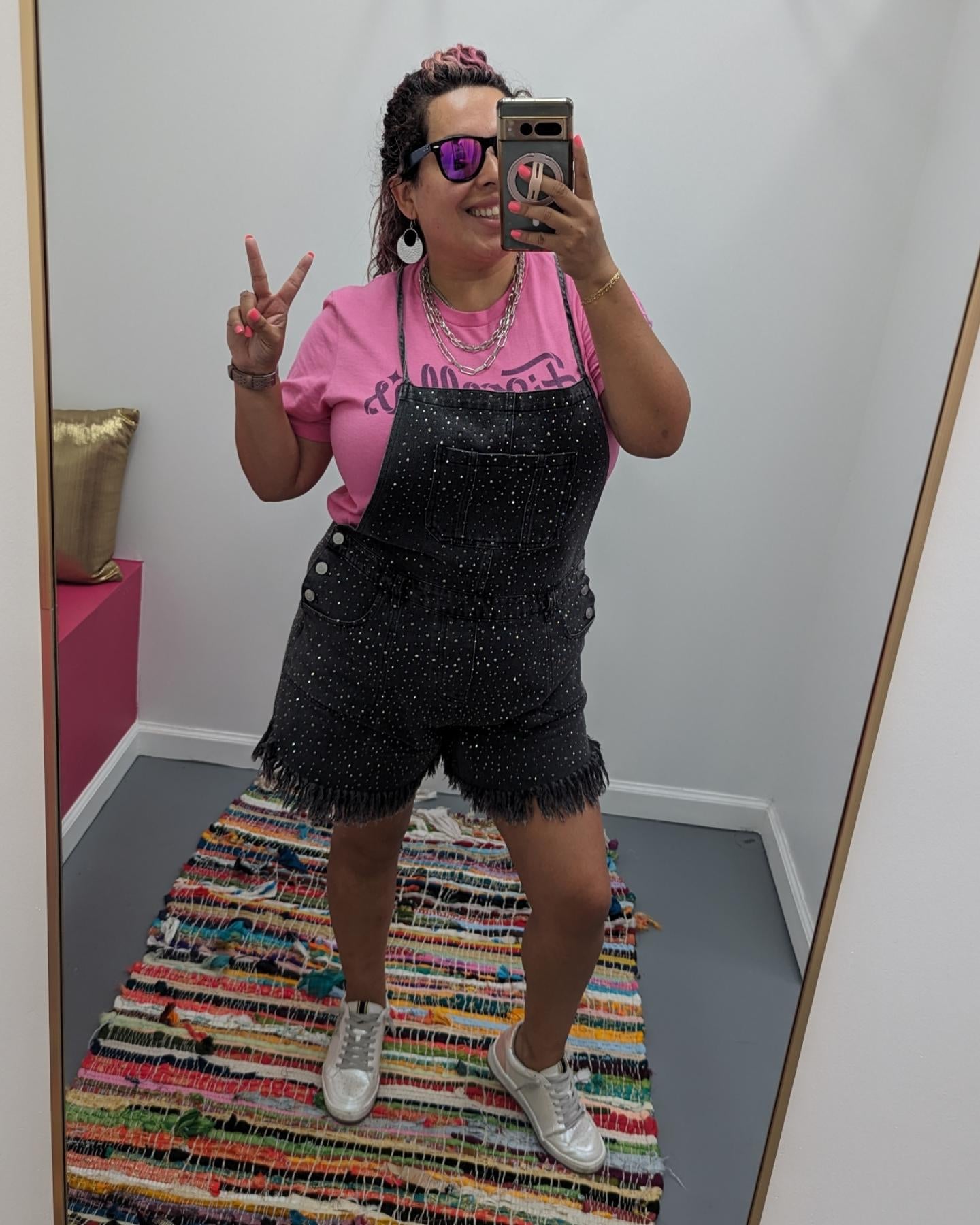 Rhinestone Denim Overalls